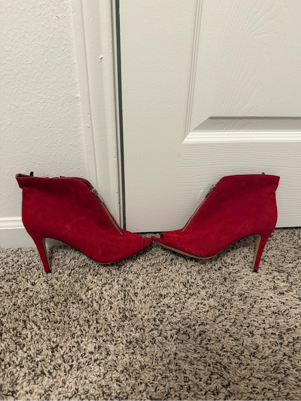 Marc Fisher Red Suede Peep Toe Bootie Heels 7.5